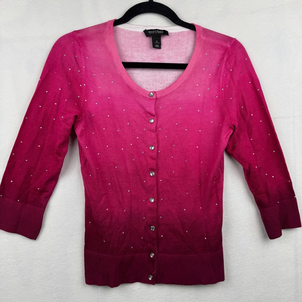 White House Black Market Women's Pink‎ Rhinestone Embellished Cardigan S